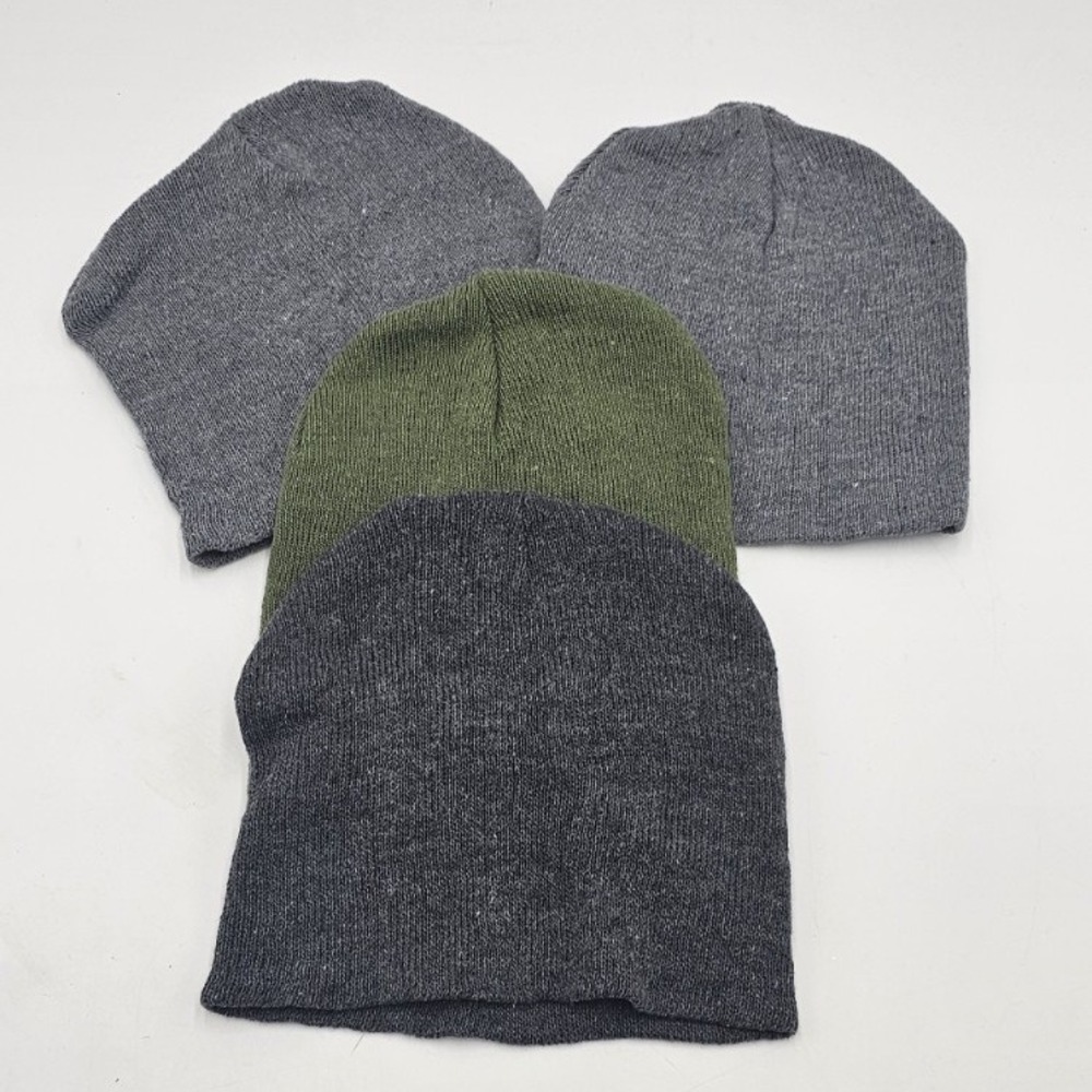 Knit Beanie Hats Set of 4 Unisex Minimalist Winter Caps One Size Solid Colors
